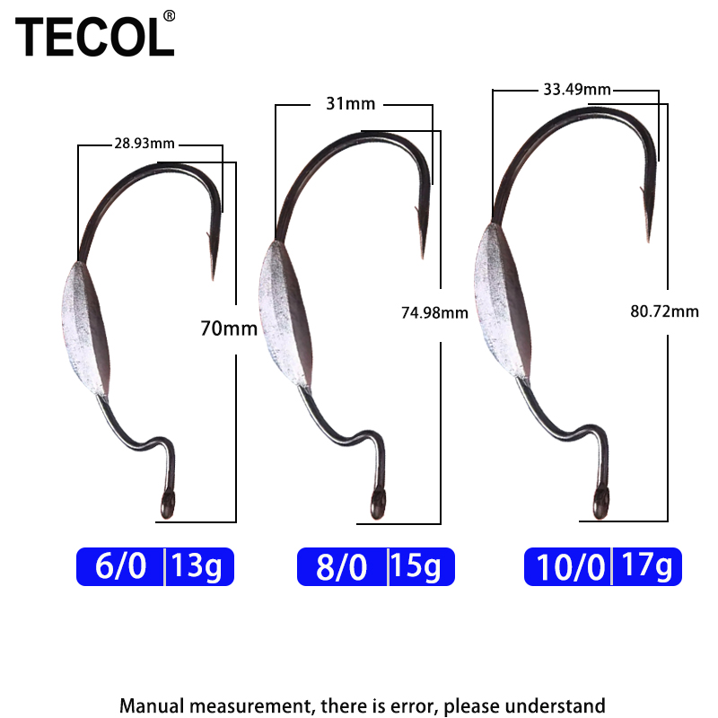 TECOL 3PCS 6/0 8/0 10/0 Anzuel - Fishing Hook Weedless reseña y precio
