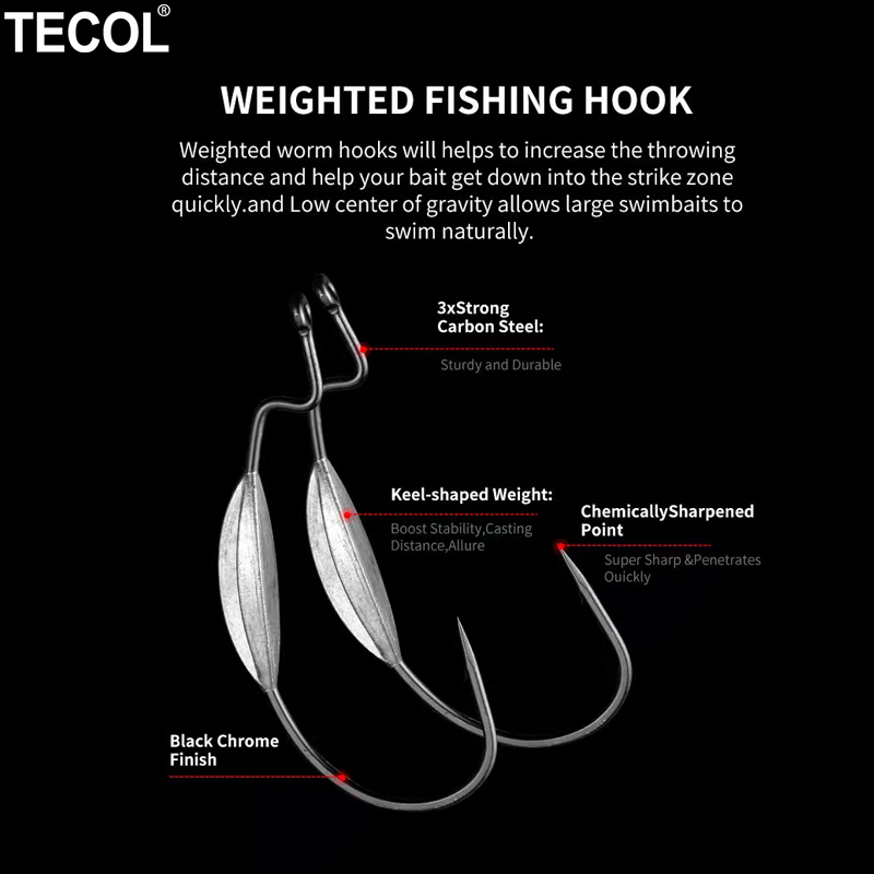 TECOL 3PCS 6/0 8/0 10/0 Anzuel - Fishing Hook Weedless reseña y precio